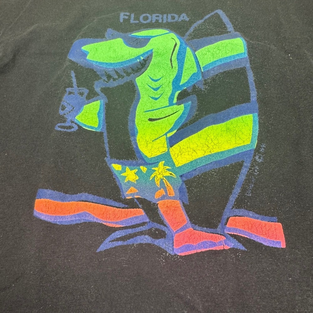Vintage Hanes 50/50 T-Shirt Black‎ S/m Florida Colorful Single Stitch 90s Surf - Picture 2 of 6